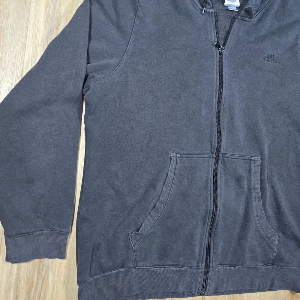 Vintage Adidas Y2K Style Distressed Mild Thrashed Full Zip Faded Black Hoodie XL